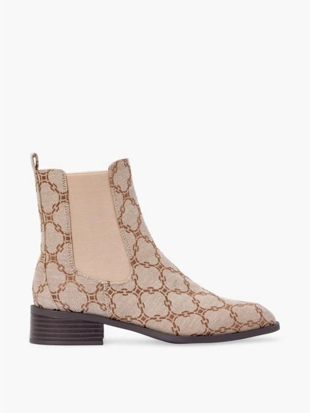 JustFab Beige Monogram Chelsea Ankle Boots